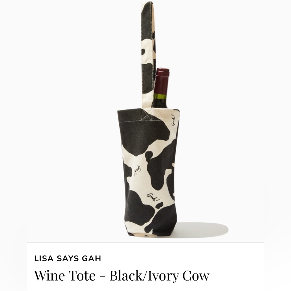 Lisa Says Gah Wine Tote - Black/Ivory Cow. $55 retail